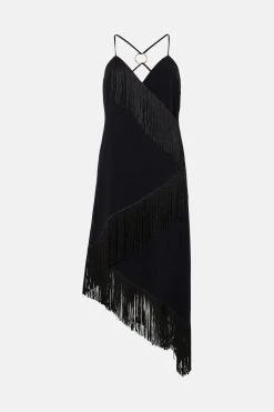 Karen Millen Asymmetric Fringe Strappy Cami Midi Dress -Karen Millen shop black asymmetric fringe strappy cami midi dress 2