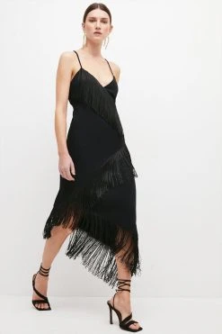 Karen Millen Asymmetric Fringe Strappy Cami Midi Dress