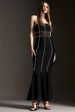 Karen Millen Bandage Bandeau Mesh Knit Maxi Dress -Karen Millen shop black bandage bandeau mesh knit maxi dress 2