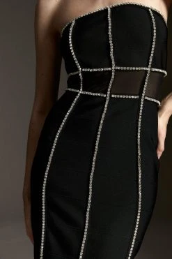 Karen Millen Bandage Bandeau Mesh Knit Maxi Dress -Karen Millen shop black bandage bandeau mesh knit maxi dress 3