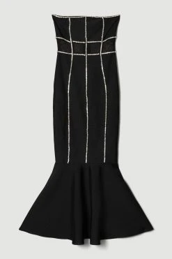 Karen Millen Bandage Bandeau Mesh Knit Maxi Dress -Karen Millen shop black bandage bandeau mesh knit maxi dress 4