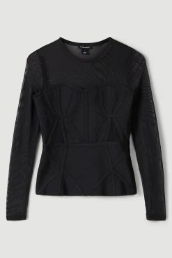 Karen Millen Bandage Corset Mesh Detail Top -Karen Millen shop black bandage corset mesh detail top 2