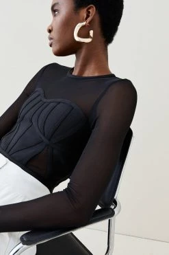 Karen Millen Bandage Corset Mesh Detail Top