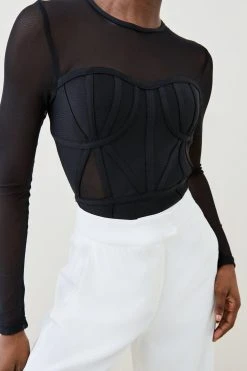 Karen Millen Bandage Corset Mesh Detail Top -Karen Millen shop black bandage corset mesh detail top 3