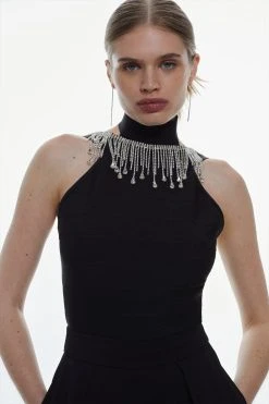 Karen Millen Bandage Diamante Trim Haltertop
