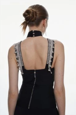 Karen Millen Bandage Diamante Trim Haltertop -Karen Millen shop black bandage diamante trim haltertop 3