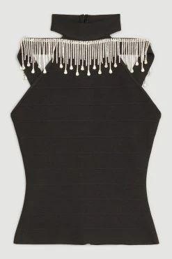 Karen Millen Bandage Diamante Trim Haltertop -Karen Millen shop black bandage diamante trim haltertop 4