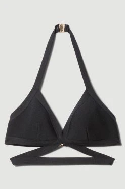 Karen Millen Bandage Halter Neck Strappy Bikini Top -Karen Millen shop black bandage halter neck strappy bikini top 2