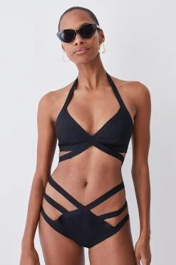 Karen Millen Bandage Halter Neck Strappy Bikini Top -Karen Millen shop black bandage halter neck strappy bikini top 3