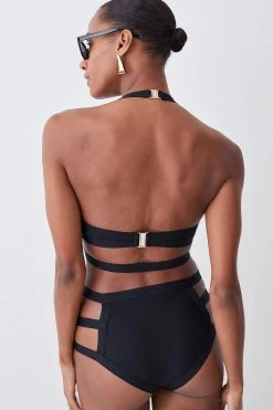 Karen Millen Bandage Halter Neck Strappy Bikini Top -Karen Millen shop black bandage halter neck strappy bikini top 4