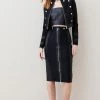Karen Millen Bandage Knit & Croc Pu Military Pencil Skirt -Karen Millen shop black bandage knit croc pu military pencil skirt