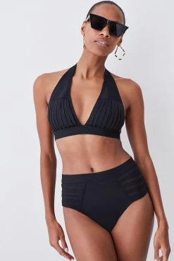 Karen Millen Bandage Sheer Stripe Bikini Bottoms -Karen Millen shop black bandage sheer stripe bikini bottoms 1 3