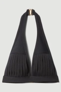 Karen Millen Bandage Sheer Stripe Halter Neck Top