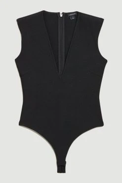 Karen Millen Bandage V Neck Thong Bodysuit -Karen Millen shop black bandage v neck thong bodysuit 2