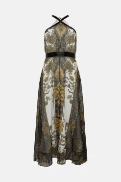 Karen Millen Baroque Print Woven Halter Midi Dress