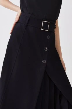 Karen Millen Belted Wrap Pleat Detail Midi Skirt -Karen Millen shop black belted wrap pleat detail midi skirt 2