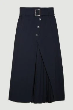 Karen Millen Belted Wrap Pleat Detail Midi Skirt