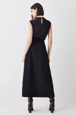 Karen Millen Belted Wrap Pleat Detail Midi Skirt -Karen Millen shop black belted wrap pleat detail midi skirt 4