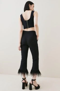Karen Millen Boucle Feather Hem Kickflare Cropped Trouser