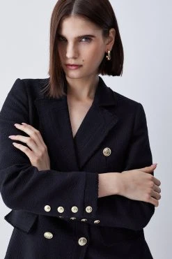 Karen Millen Boucle Longline Double Breasted Tailored Blazer -Karen Millen shop black boucle longline double breasted tailored blazer 4