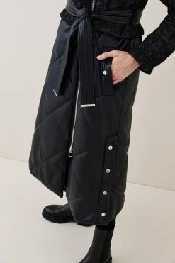 Karen Millen Boucle Pu Mix Longline Puffer Coat