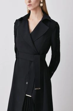 Karen Millen Button Detail Pleated Detail Midi Dress -Karen Millen shop black button detail pleated detail midi dress 1 3