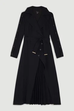 Karen Millen Button Detail Pleated Detail Midi Dress -Karen Millen shop black button detail pleated detail midi dress 1 4
