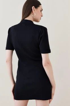Karen Millen Button Front Knit Mini Dress -Karen Millen shop black button front knit mini dress 2
