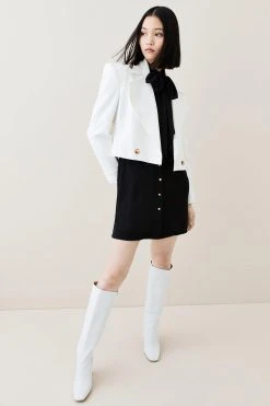 Karen Millen Button Through Pussy Bow Georgette Jersey Dress -Karen Millen shop black button through pussy bow georgette jersey dress 2