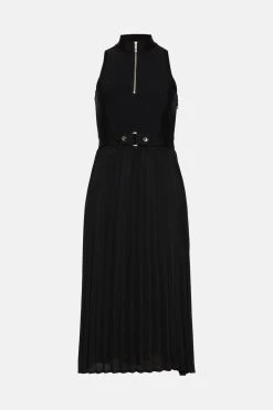 Karen Millen Cinch Waist Pleat Skirt Bandage Knit Midi Dress