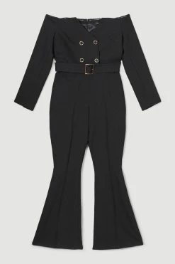 Karen Millen Clean Tailored Bardot Jumpsuit -Karen Millen shop black clean tailored bardot jumpsuit 1 1