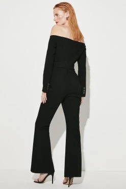 Karen Millen Clean Tailored Bardot Jumpsuit -Karen Millen shop black clean tailored bardot jumpsuit 1 3