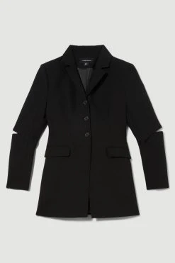 Karen Millen Clean Tailored Split Elbow Detail Blazer -Karen Millen shop black clean tailored split elbow detail blazer 1