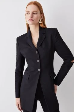 Karen Millen Clean Tailored Split Elbow Detail Blazer -Karen Millen shop black clean tailored split elbow detail blazer 3