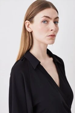 Karen Millen Collared Batwing Midaxi Woven Dress 9 Karen Millen Collared Batwing Midaxi Woven Dress -Karen Millen shop black collared batwing midaxi woven dress 2