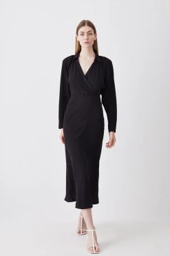 Karen Millen Collared Batwing Midaxi Woven Dress