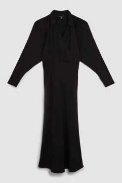 Karen Millen Collared Batwing Midaxi Woven Dress 10 Karen Millen Collared Batwing Midaxi Woven Dress -Karen Millen shop black collared batwing midaxi woven dress 3