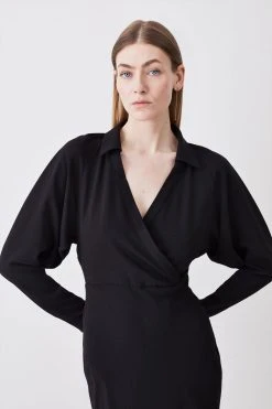 Karen Millen Collared Batwing Midaxi Woven Dress 11 Karen Millen Collared Batwing Midaxi Woven Dress -Karen Millen shop black collared batwing midaxi woven dress 4