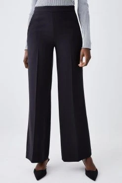 Karen Millen Compact Essential Tailored Wide Leg Trouser -Karen Millen shop black compact essential tailored wide leg trouser 3