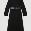 Karen Millen Compact Stretch Belted Double Breasted Maxi Coat -Karen Millen shop black compact stretch belted double breasted maxi coat
