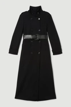 Karen Millen Compact Stretch Belted Double Breasted Maxi Coat