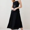 Karen Millen Compact Stretch Bodice Pleated Skirt Midi Dress -Karen Millen shop black compact stretch bodice pleated skirt midi dress