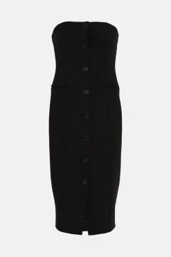 Karen Millen Compact Stretch Button Pencil Midi Dress -Karen Millen shop black compact stretch button pencil midi dress 2