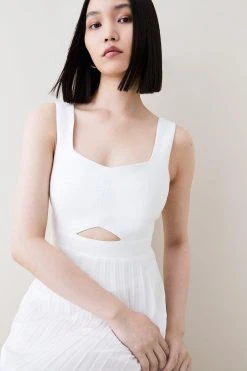 Karen Millen Compact Stretch Contrast Midi Pleat Dress 9 Karen Millen Compact Stretch Contrast Midi Pleat Dress -Karen Millen shop black compact stretch contrast midi pleat dress 2