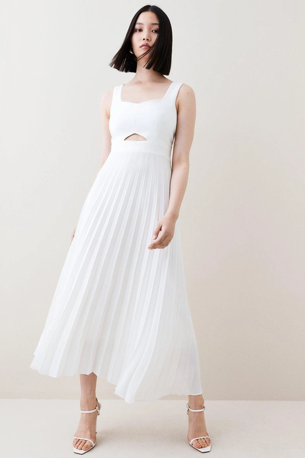 Karen Millen Compact Stretch Contrast Midi Pleat Dress 6 Karen Millen Compact Stretch Contrast Midi Pleat Dress - Image 4