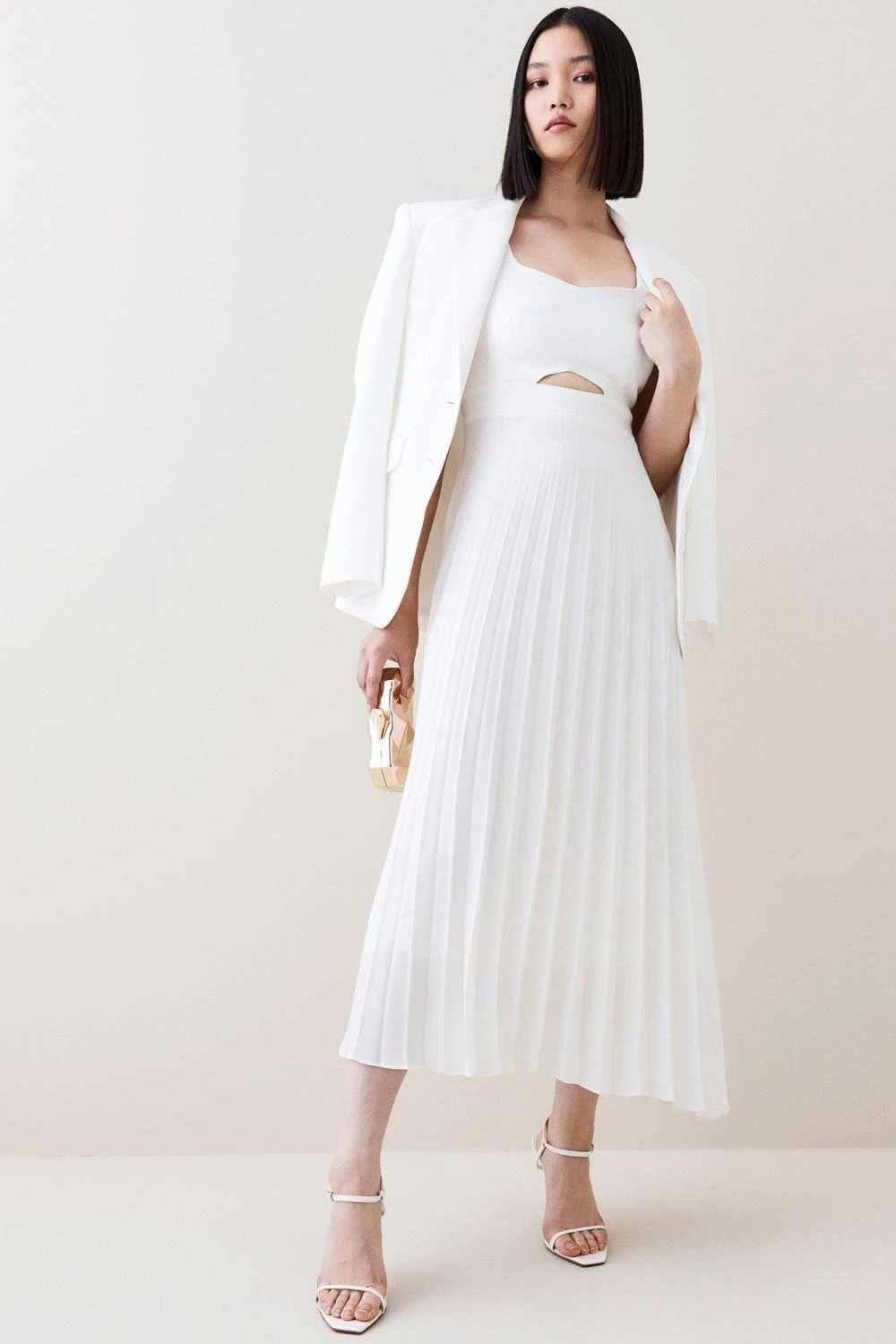 Karen Millen Compact Stretch Contrast Midi Pleat Dress 3 Karen Millen Compact Stretch Contrast Midi Pleat Dress