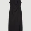 Karen Millen Compact Stretch Envelope Neck Column Midi Dress -Karen Millen shop black compact stretch envelope neck column midi dress