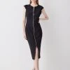 Karen Millen Compact Stretch Insert Panel Tailored Pencil Midi Dress -Karen Millen shop black compact stretch insert panel tailored pencil midi dress