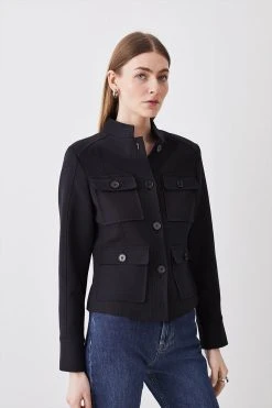 Karen Millen Compact Stretch Military Jacket -Karen Millen shop black compact stretch military jacket 1 1
