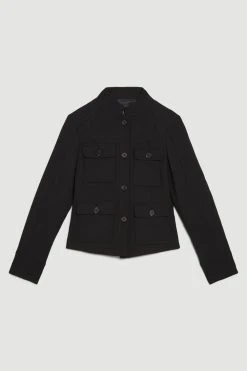 Karen Millen Compact Stretch Military Jacket -Karen Millen shop black compact stretch military jacket 1 2